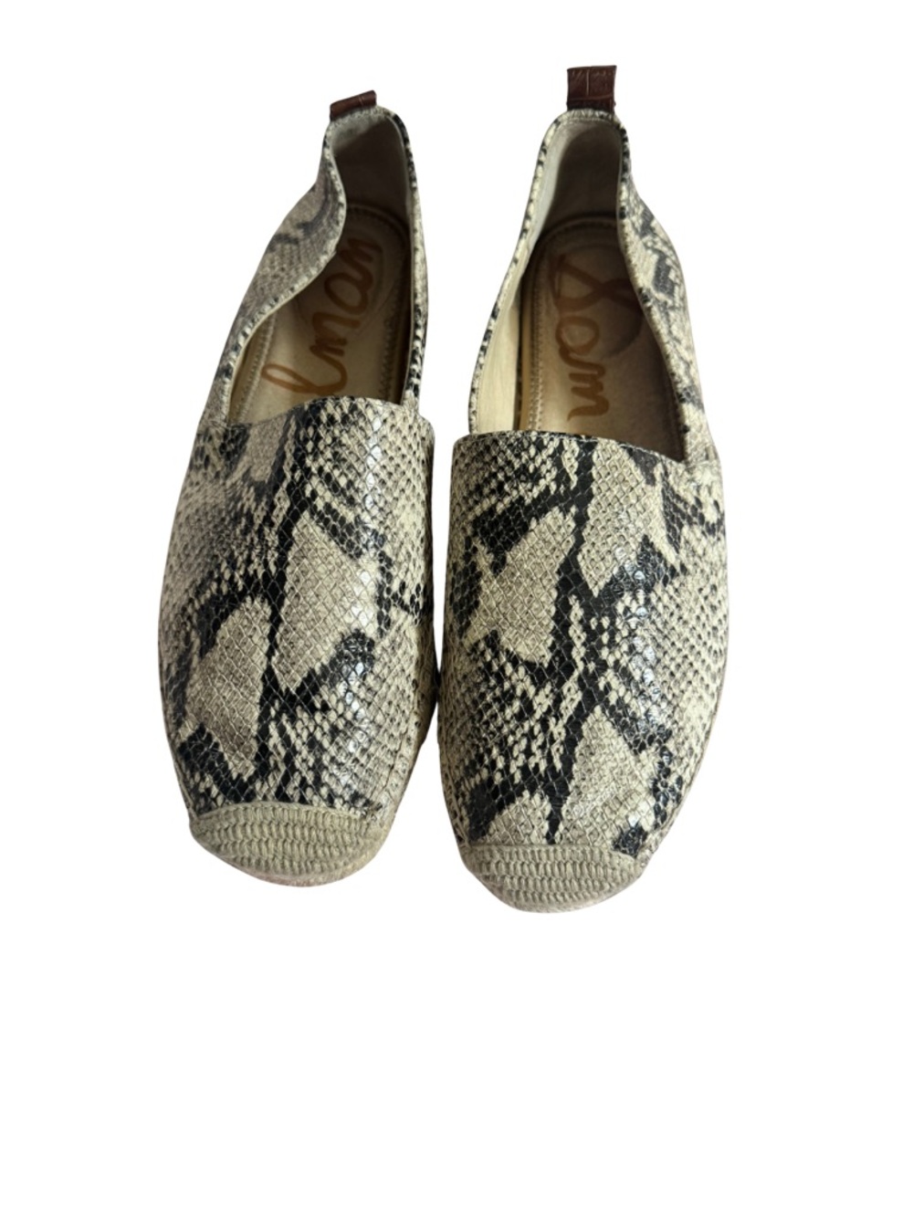 Sam Edelman Snake-Print Slip-On Flats in Beige and Black